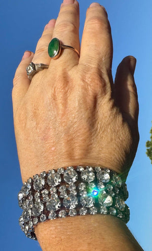 Vintage Weiss Style Austrian Crystal Rhinestone Cuff Bracelet – Wide 32.5mm 7 Inch Statement with Secure Clasp – Possibly Unsigned Weiss