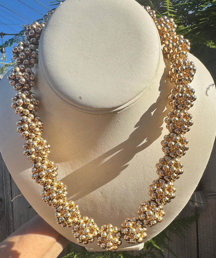 Solid Sterling Silver Vermeil Cluster Bead Necklace, 19” – 91g Statement Choker, Designer Quality, Signed 925