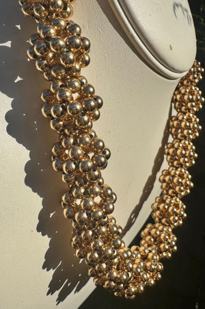 Solid Sterling Silver Vermeil Cluster Bead Necklace, 19” – 91g Statement Choker, Designer Quality, Signed 925