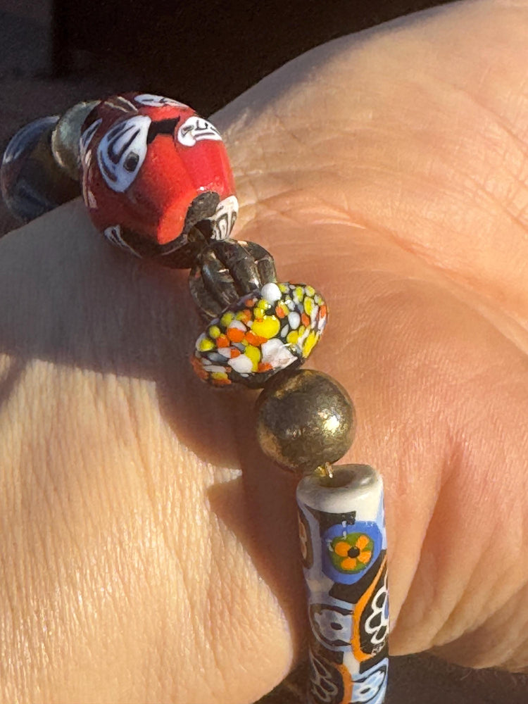 Antique Venetian Trade Bead Bracelet – Millefiori, Face, Barrel & Tubular Beads, African Trade Glass Jewelry