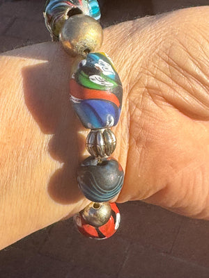 Antique Venetian Trade Bead Bracelet – Millefiori, Face, Barrel & Tubular Beads, African Trade Glass Jewelry