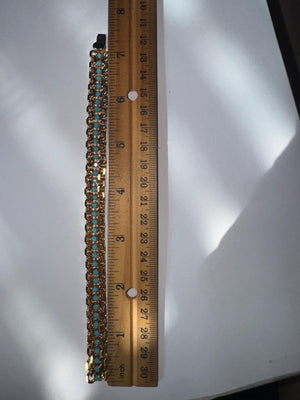 Vintage 1960s Gold Tone Link Bracelet with Turquoise Blue Glass Beads, 10.5mm  Wide Mid Century Costume Jewelry