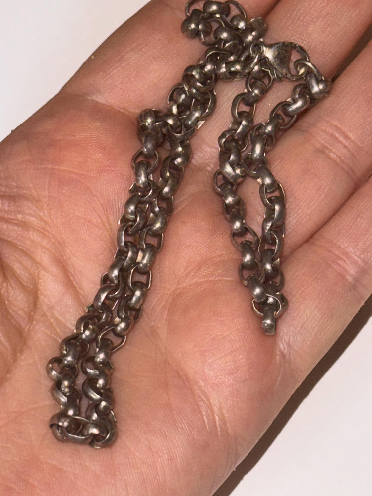 Signed Prochain Sterling Silver Rolo Chain Necklace – 18 Inch, 20g Solid 925 Belcher Link, Vintage Bold Unisex Silver Chain