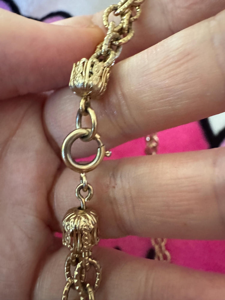 Vintage Gold Tone Opera Necklace: 36" Double Strand Chain
