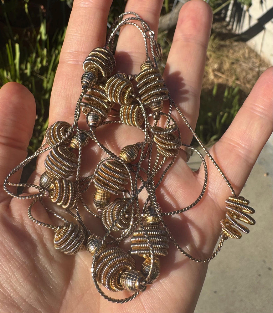 Vintage 14KGP Gold Plated Station Necklace - 61.5" Mid Century Runway Jewelry