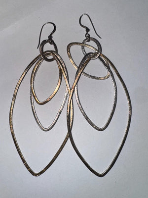 Bold Rustic Sterling Silver & Gold Vermeil Layered Dangle Earrings | Oversized Hammered Sandy Texture Hoops | Runway Statement Jewelry