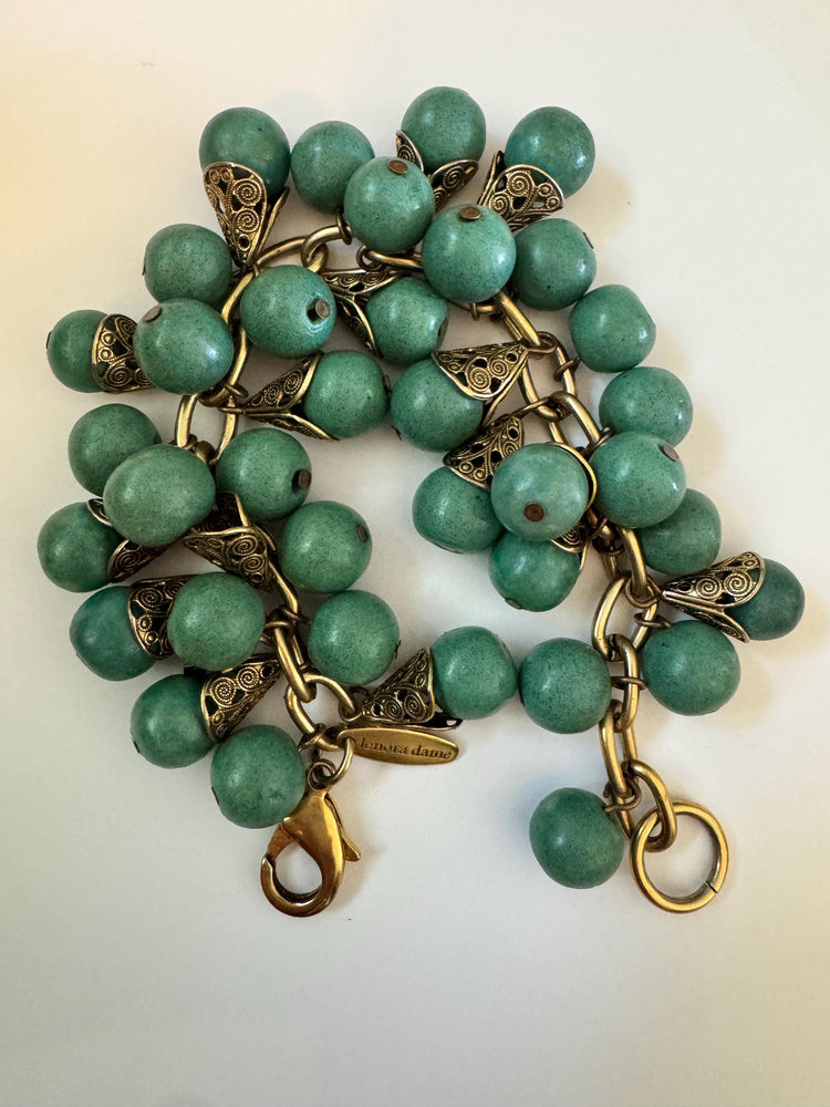 Lenora Dame Turquoise Statement Bracelet – Chunky 62g Bead Cluster Charm, Bold Boho Designer Jewelry, Vintage Deco Style