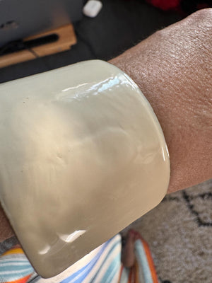 Vintage Wide White Enamel Copper Brass Cuff Bracelet | Mid Century Modernist 40mm (1.6”) Statement Jewelry