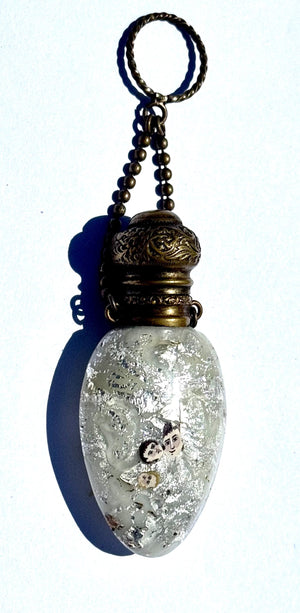 Rare Victotian White Aventurine Murano Perfume Bottle 1840s Chatelaine with Tiny Portraits Venetian