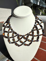 Vintage Amber Rhinestone Bib Necklace: Japanned Setting, Aurora Borealis, 1950s Glamour