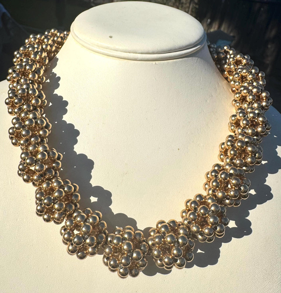 Solid Sterling Silver Vermeil Cluster Bead Necklace, 19” – 91g Statement Choker, Designer Quality, Signed 925