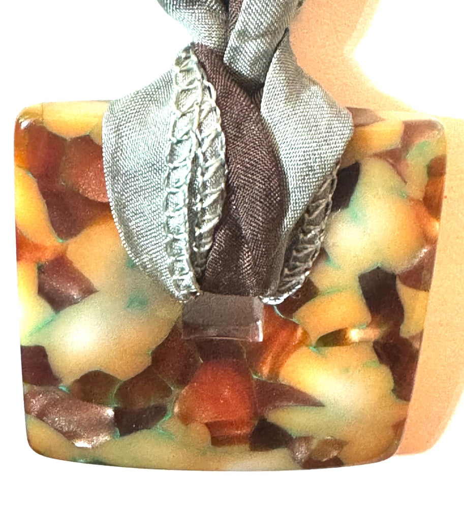 Artisan Resin Pendant Necklace with Sterling Silver JC 925 Findings on Silk Ribbon 1.5 Inches