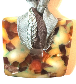 Artisan Resin Pendant Necklace with Sterling Silver JC 925 Findings on Silk Ribbon 1.5 Inches