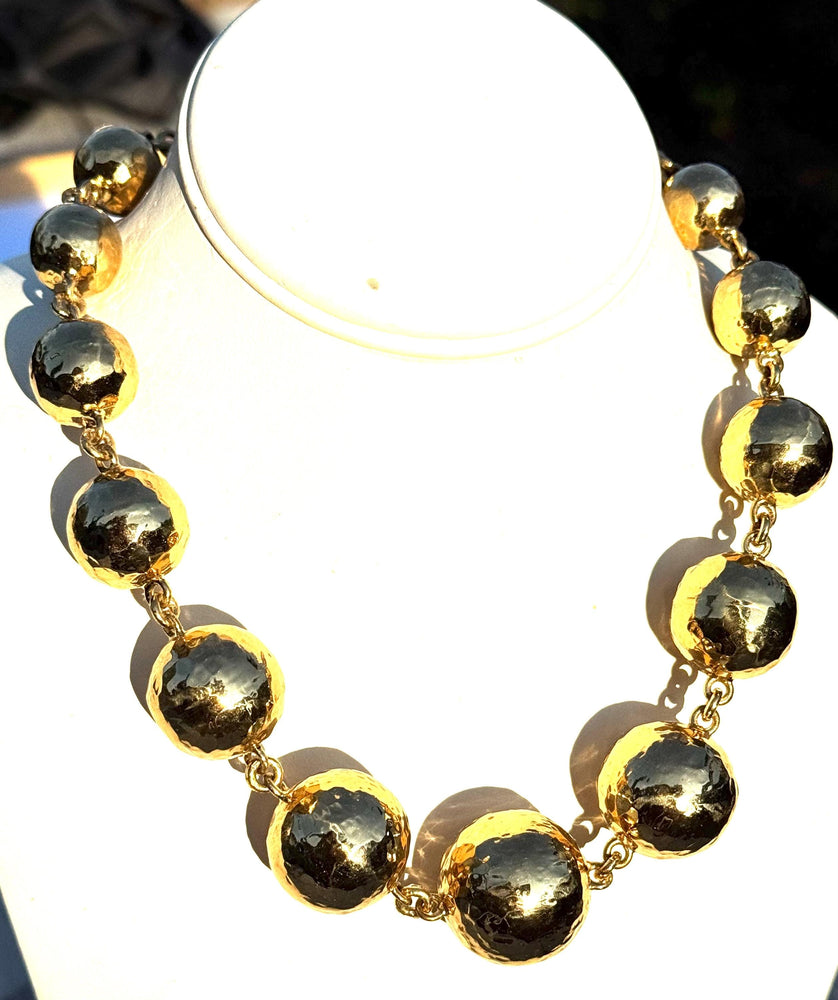 Rare Charles Albert Alchemy Runway Necklace, Bold Hammered Gold Graduated Beads 25mm