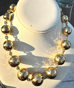 Rare Charles Albert Alchemy Runway Necklace, Bold Hammered Gold Graduated Beads 25mm