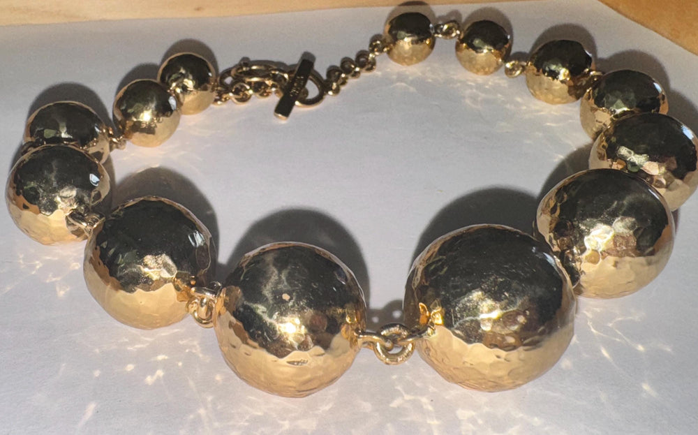 Rare Charles Albert Alchemy Runway Necklace, Bold Hammered Gold Graduated Beads 25mm