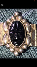 Vintage antique black onyx masks link bracelet sterling silver 925 ethnic - Native