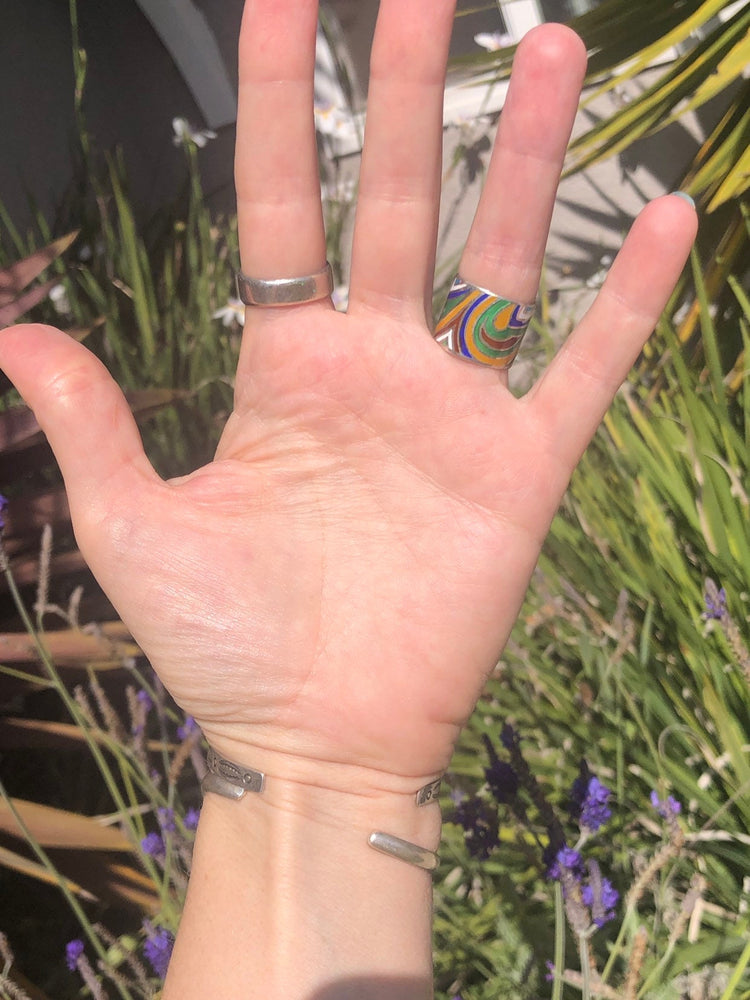 Vintage enamel rainbow thick band ring Mexico size 5.5 just so unique and unusual vibrant