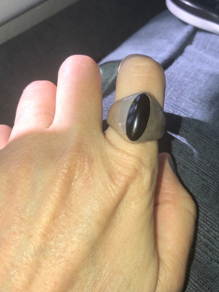 Vintage Mexico sterling silver ring black onyx gemstone men’s or women’s size 9.5 abstract mid century modern