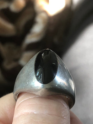 Vintage Mexico sterling silver ring black onyx gemstone men’s or women’s size 9.5 abstract mid century modern