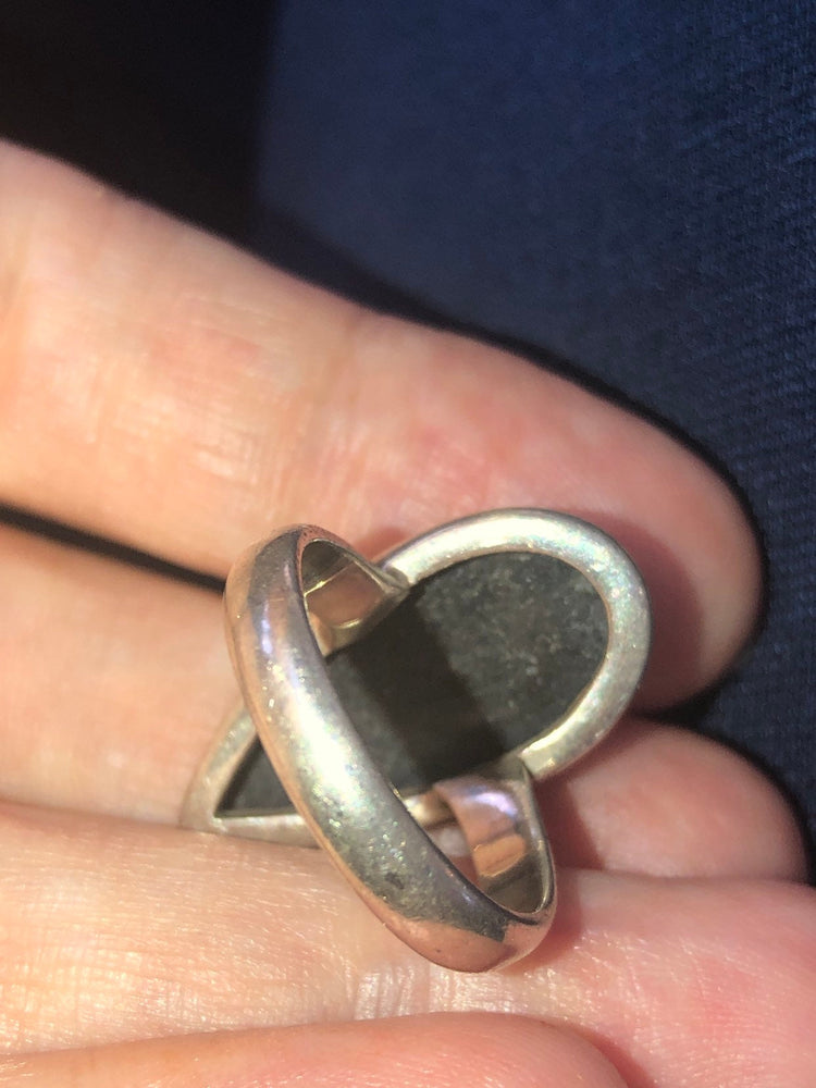 Beautiful fossil black and white ring sterling silver size 6.25 orthoceras tear drop beautiful specimen