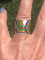 Vintage enamel rainbow thick band ring Mexico size 5.5 just so unique and unusual vibrant