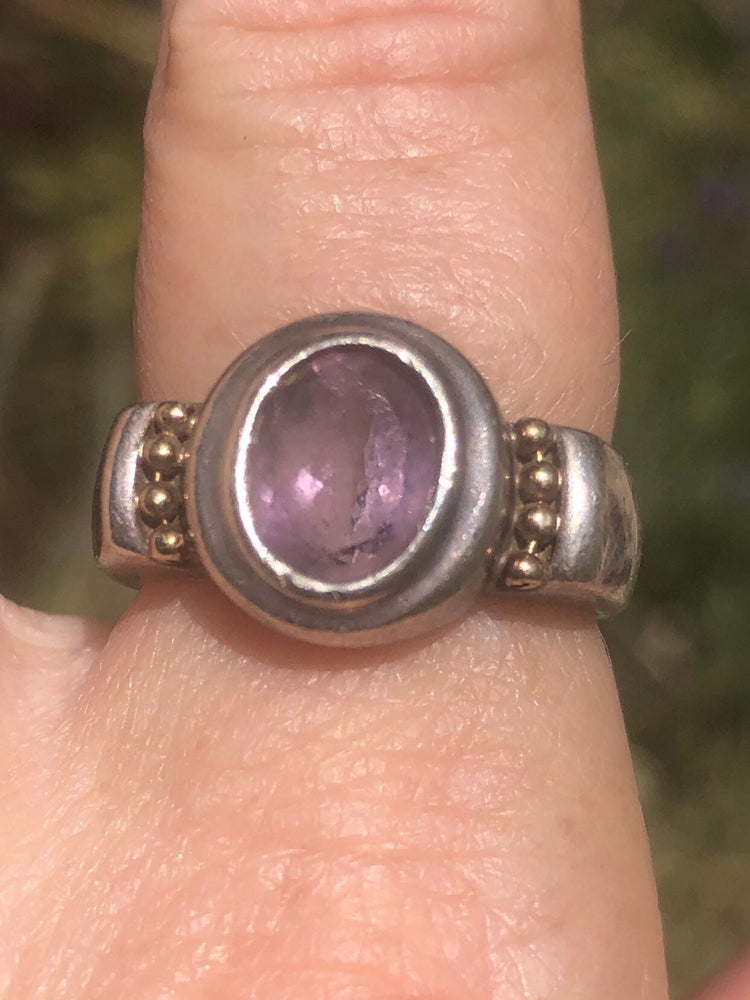 Vintage 18kt gold sterling silver ring amethyst size 7.25