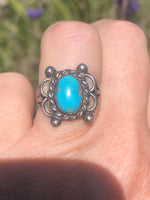 Vintage Native American Indian turquoise sterling silver ring butterfly old pawn Size 5.75