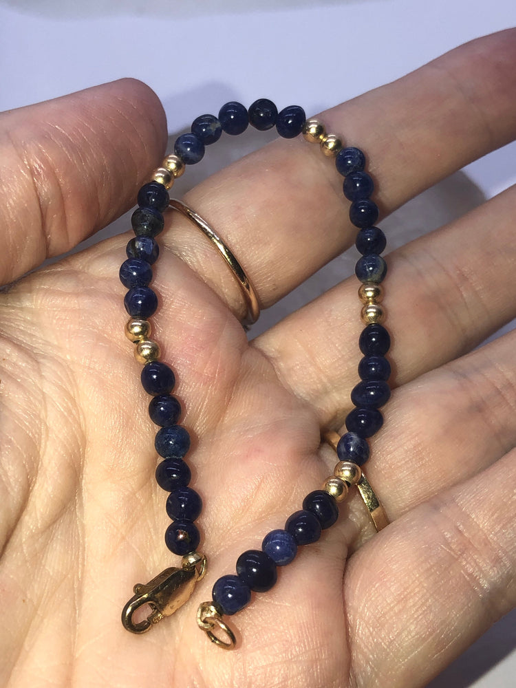 Vintage Lapis Lazuli & Gold Beaded Bracelet Beautiful 6.5 Inches 14kt GF