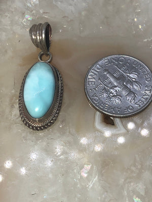 Vintage Blue Larimar Pendant 4 Necklace Sterling Silver 925