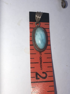 Vintage Blue Larimar Pendant 4 Necklace Sterling Silver 925