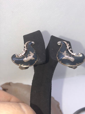 Vintage puffy sterling silver siam clip on earrings 925 thailand