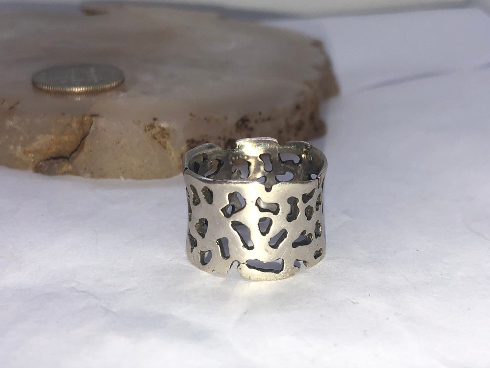 Vintage brutalist abstract Super thick band ring size  5.75 Puzzle pieces Sterling silver 925
