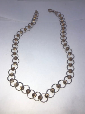 Beautiful Vintage Sterling Silver Rolo Style Chain Necklace Etched Spinner beads 925 Italy DB 925 Unusual