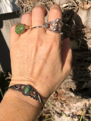 Vintage Fred Harvey era Sterling silver green turquoise bracelet Native American Indian Southwestern Bell trading Post