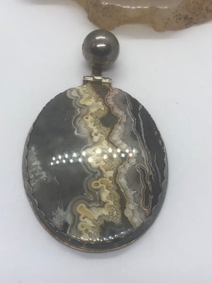 Huge Vintage Jasper Agate Gemstone Sterling Silver Pendant for Necklace Western