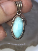 Vintage Blue Larimar Pendant 4 Necklace Sterling Silver 925