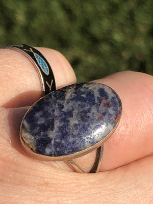 Vintage sodalite gemstone oval cabochon ring sterling silver Taxco Mexico EJD beautiful!! Eagle 3