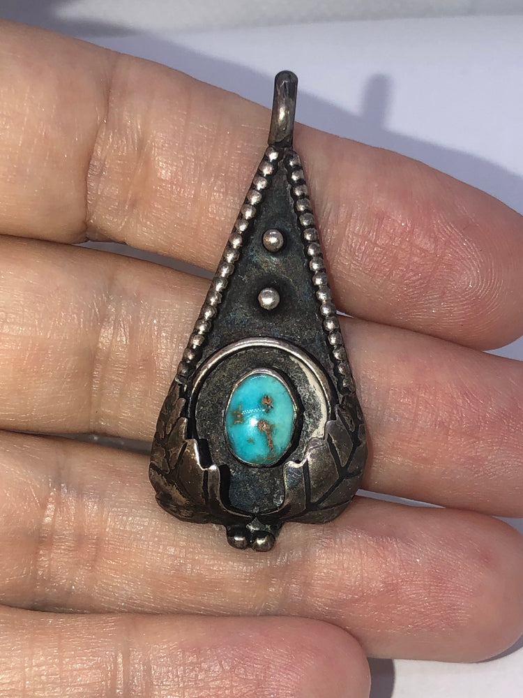 Vintage Turquoise Old Pawn Pendant 4 Necklace Native American Indian Southwestern Shadow Box Sterling Silver
