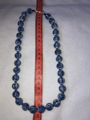 Antique vintage Chinese export cobalt blue porcelain / ceramic beaded necklace Approximately 13.5 mm beads