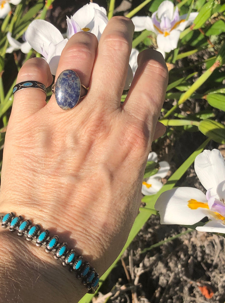 Vintage sodalite gemstone oval cabochon ring sterling silver Taxco Mexico EJD beautiful!! Eagle 3