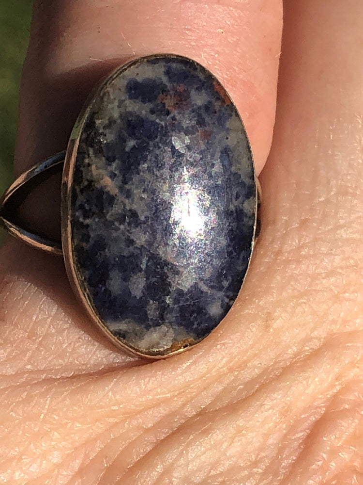 Vintage sodalite gemstone oval cabochon ring sterling silver Taxco Mexico EJD beautiful!! Eagle 3