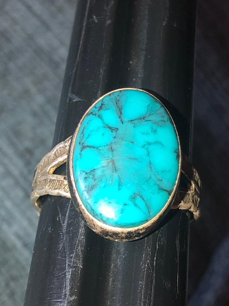 Beautiful vintage turquoise Native American Indian sterling silver ring Size 5.75 -6 JP