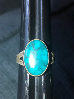 Beautiful vintage turquoise Native American Indian sterling silver ring Size 5.75 -6 JP