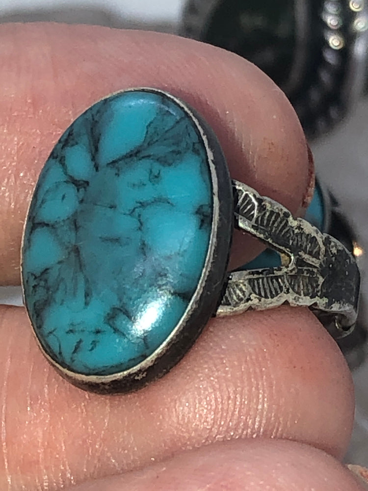 Beautiful vintage turquoise Native American Indian sterling silver ring Size 5.75 -6 JP