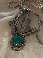 Vintage Native American Indian turquoise sterling silver pendant necklace chain southwestern signed  E. lynch