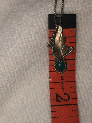 Vintage Native American Indian turquoise sterling silver pendant necklace chain southwestern signed  E. lynch