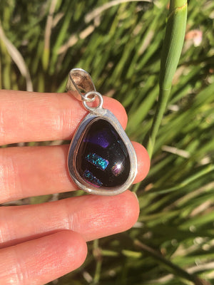 Beautiful Dichroic Glass pendant 4 necklace sterling silver 925 purple and blues