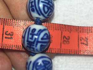 Antique vintage Chinese export cobalt blue porcelain / ceramic beaded necklace Approximately 13.5 mm beads