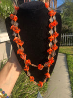 Vintage Plastic/ lucite? beaded necklace multi stranded orange faux shell West Germany Free shipping!